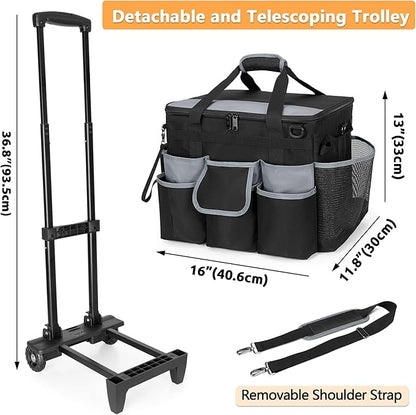 HODRANT Large Rolling Cleaning Caddy with Detachable Trolley & Lid, Cleaning Cart on Wheels with Shoulder Strap & Handles, Cleaning Supplies Organizer with Multi Pockets for Cleaning Tools Storage