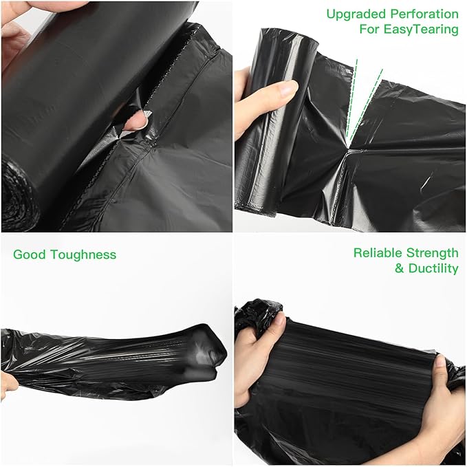 6 Gallon Compostable Trash Bags - Black Medium Garbage Bag 5 Rolls 200 Count Extra Thick Waterproof Unscented Waste Basket Liners for Garage/Kitchen Use Inwaysin