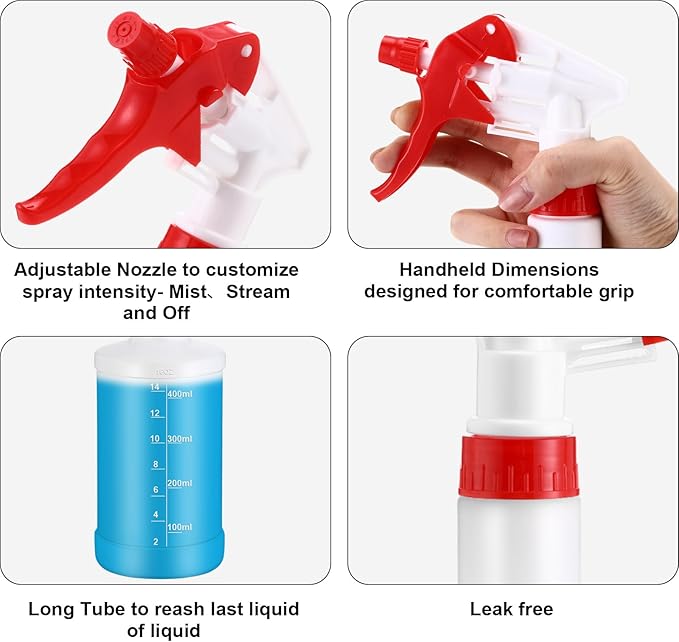 Eccliy 12 Pcs 16 Oz Plastic Spray Bottle, Adjustable Empty Reusable Sprayer for Cleaning, Planting, Water, Bathroom and Kitchen, BBQ, Commercial and Residential (Measurment,Red)