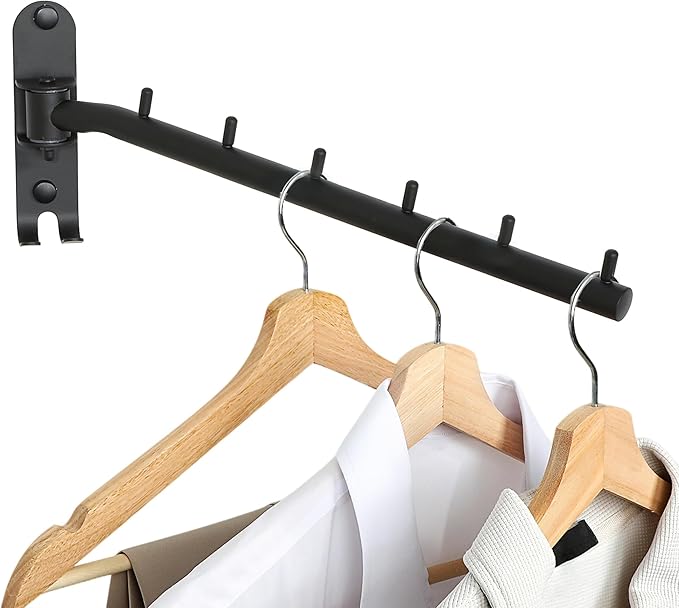 Mooche Swing Clothes Hanger Rack, Garment Racks Folding Clothes Bar Wall Mounted, 180°Rotation Laundry Drying Rack 304 Stainless Steel Space Saving for Laundry Room Bedroom Balcony, 11.93" Long