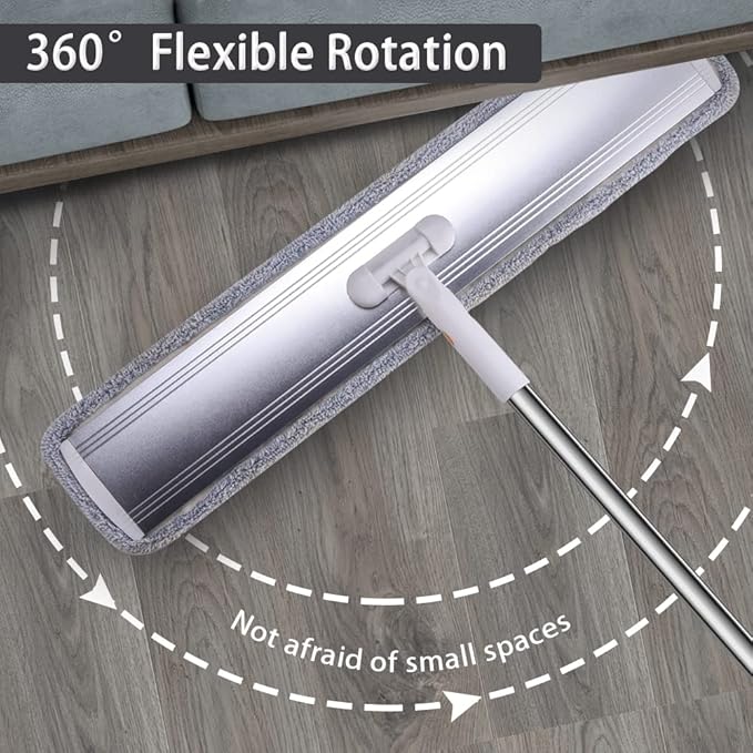 Flat Mop for Cleaning Floors Heavy Duty Microfiber Wet Mop Deep Cleaning for Hardwood, Tile & Laminate, Includes 4 Reusable Washable Pads and Adjustable Long Handle (32 in Mop Pads)
