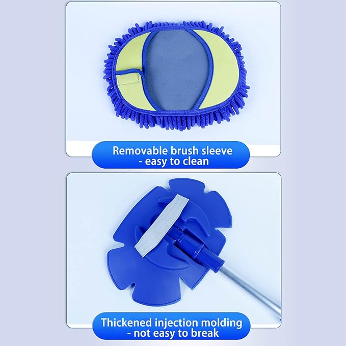 Microfiber Car Wash Brush with 46" Telescopic Long Handle, Windshield Cleaner Tool, Car Wash Mop, Car Cleaning Brush Kit, Car Duster, No-Scratch, for Car, RV, Truck, Floor Washing