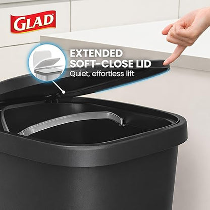 Glad 13 Gallon Trash Can with Clorox Odor Protection, 2 Pack | Plastic Kitchen Waste Bin | Hands Free with Step On Foot Pedal and Garbage Bag Rings, Charcoal