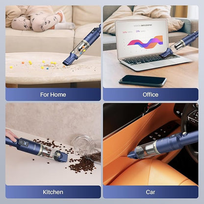 Cordless Handheld Vacuum, 12KPA High Power Hand held Vacuum with Brushless Motor and LED Screen, for Car and Home Cleaning