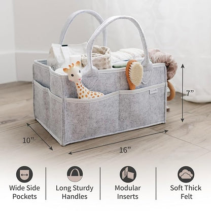 PUTSKA Baby Diaper Caddy Organizer - Nursery Storage Basket for Diaper Station, Baby Basket Shower List and Registry Gift Must-Haves, Newborn Essentials, Nursery Decor for Boy or Girl - Grey, XL