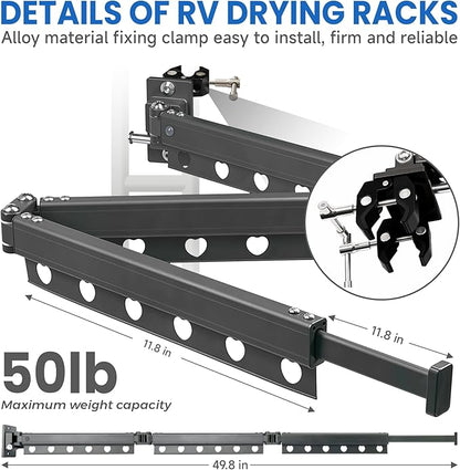 RV Clothes Drying Rack, Extendable Up to 50Inches, Clothes Drying RackSuitable for RV, Camping Car and Various Environments, Rust Resistant, Portable, Easy to Install, Foldable, Rotatable (50Inches)