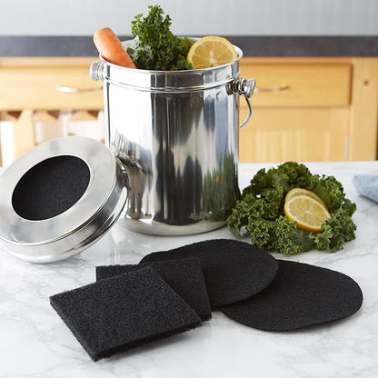 RSVP International Charcoal Compost Bin Filter 2-Piece Set Helps Keep Kitchen Smelling Fresh, Replacement - 1 Gallon Bin/Pail