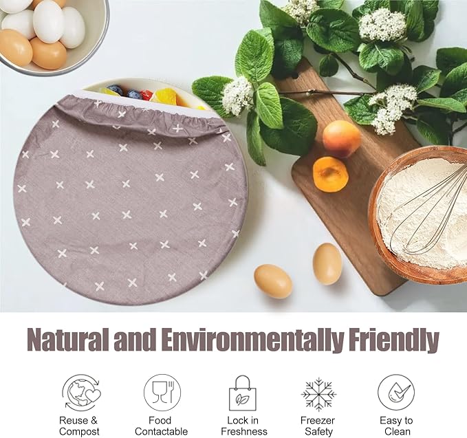 3PCS Reusable Bowl Covers for Bread Proofing, Beeswax Reusable Elastic Cotton Bowl Covers, Bread Proofing Cap for Food Fruit Salad Eco-Friendly