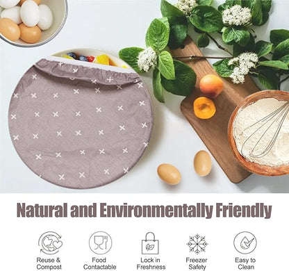 3PCS Reusable Bowl Covers for Bread Proofing, Beeswax Reusable Elastic Cotton Bowl Covers, Bread Proofing Cap for Food Fruit Salad Eco-Friendly