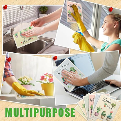 Swedish Dishcloths for Kitchen | 6 Pack Floral Reusable Paper Towels Washable | Swedish Dish Towels | Non-Scratch Cellulose Sponge Cloths | No Odor, Biodegradable Cleaning Cloths, Cactus
