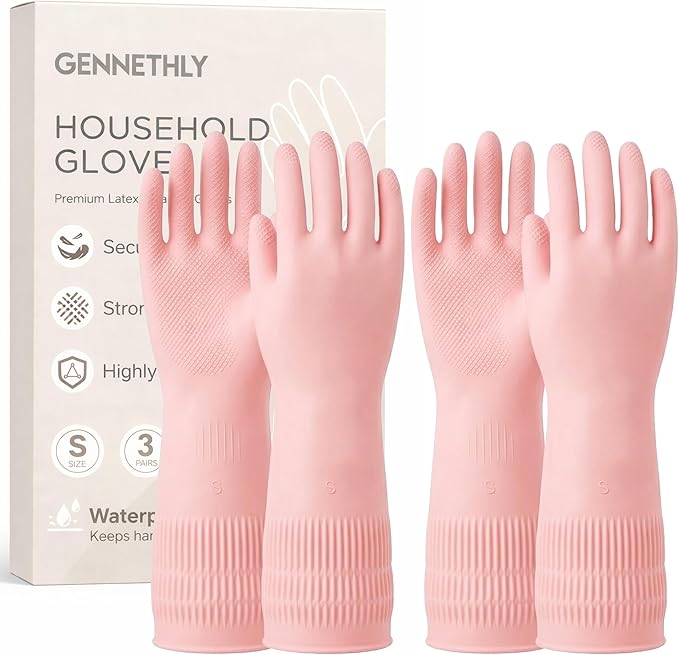 Cleaning Rubber Gloves, Waterproof Non-Slip Long Cuff Dishwashing Household Kitchen Gloves