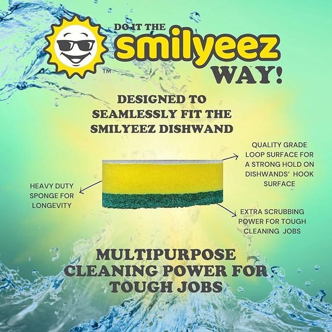 Smilyeez Soap Dispensing Dishwand (Grey) with Ergonomic Handle and 4 No-Plastic Sponges - Effortless Cleaning and Long-Lasting Durability - Kitchen and Dishwashing Essential
