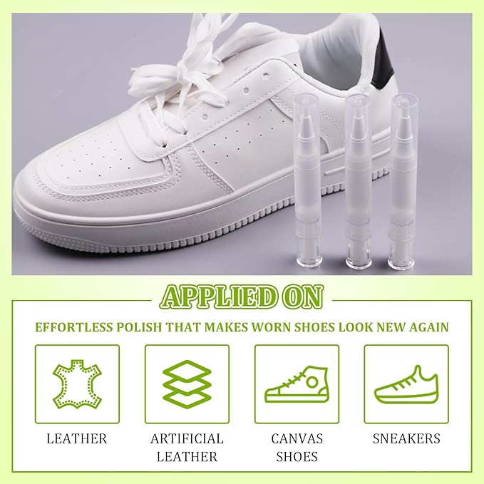2 Pack White Shoe Paint Polish Pen with Brush Tip, Permanent Waterproof Leather Paint for Shoes, Sneakers, Bags & Purses | Stain Remover, Leather Restorer, Scuff Repair, Shoe Whitener