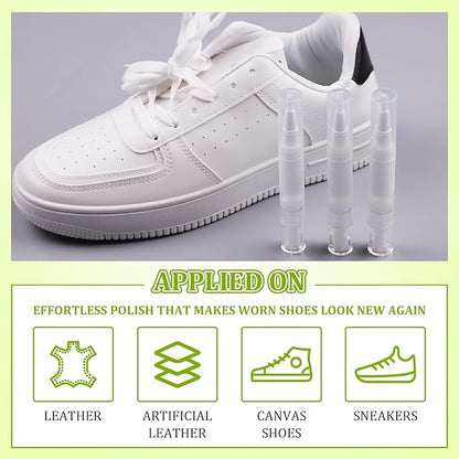 2 Pack White Shoe Paint Polish Pen with Brush Tip, Permanent Waterproof Leather Paint for Shoes, Sneakers, Bags & Purses | Stain Remover, Leather Restorer, Scuff Repair, Shoe Whitener