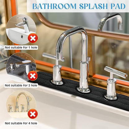 Teenyyou 2 Pcs Faucet Mat for Kitchen Sink Splash Guard for Kitchen Sink Faucet Dish Drying Mat for Bathroom Sponge Holder(Black,3 Round Holes)