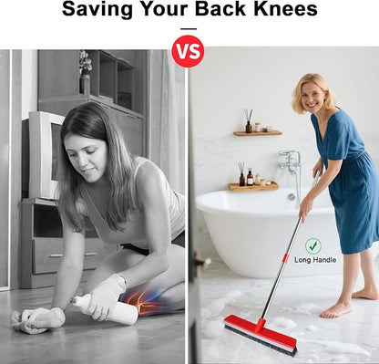 15.7 Inch Floor Scrub Brush Removable Stainless Steel Handle 2 in 1 Scrape Brush Stiff Bristle Shower Scrubber for Cleaning Patio Bathroom Garage Kitchen Wall Deck Tub Tile 52.4 inch Tall