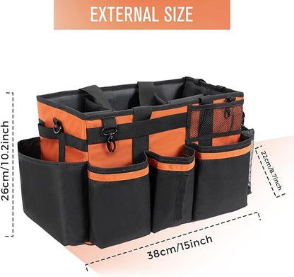 SCAVATA Wearable Cleaning Caddy, Cleaning Caddy Supplies Organizer with Handle & Shoulder Straps for Housekeepers, Under Sink & Car Cleaning Tool Organizers Bag with 4 Foldable Divider (RetroOrange)