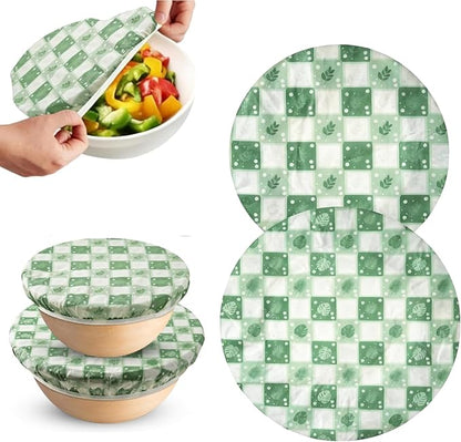 2-Pack Reusable Beeswax Bowl Covers with Green Leaf Pattern, 10/12 Inch Elastic Cotton Food Storage Covers for Bread Proofing, Sourdough Dough & Kitchen Containers