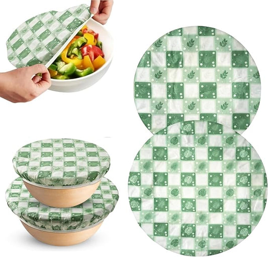 2-Pack Reusable Beeswax Bowl Covers with Green Leaf Pattern, 10/12 Inch Elastic Cotton Food Storage Covers for Bread Proofing, Sourdough Dough & Kitchen Containers