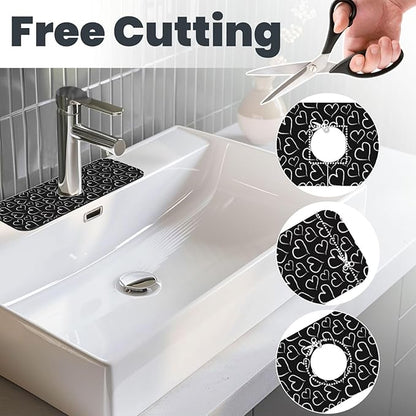 Love Heart Hearts Black And White Kitchen Sink Splash Guard Faucet Mat Super Absorbent Fast Drying Mat Sink Gadgets-Fast Drying Pad Sink Mat For Kitchen Bathroom (15" X 5.5" )