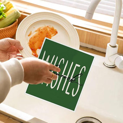 Lucky Wishes Green Swedish Dishcloths for Kitchen, Swedish Dish Cloths for Four-Leaf Clover, 4 Pack Dish Towels for Kitchen, Papaya Reusable Paper Towels Washable