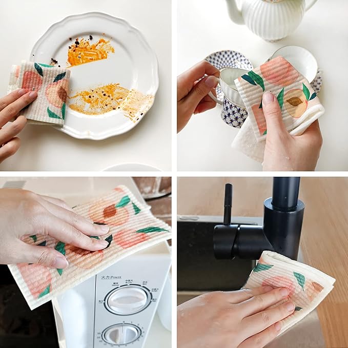 Mixed Fruit Swedish Kitchen Dishcloths Reusable Dish Towels Absorbent and Fast Dry Cleaning Cloths for Kitchen Cleaning Wipes 6 Pieces