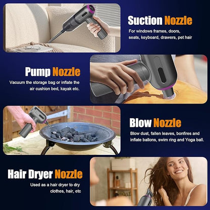 7000Pa Mini Car Vacuum: 4-in-1 Handheld Vacuum Cordless & Compressed Air Duster & Inflator Pump, 3-Speed Portable High Power Cleaning Kit for Car Detailing, Computer Keyboard, Sewing Machine, Office