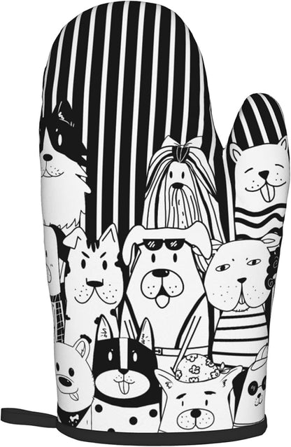 Dog Pot Holders and Oven Mitts - Black Cooking Gloves Hot Pads for Kitchen Fun Chef Gifts for Cooking Lover Cooks