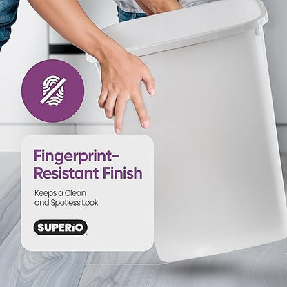 Garbage Cans with Swing Top-Split Lids, 2 Pack | Large Kitchen Trash Cans with Lids | Durable Plastic |Slim & Sturdy Trash Bins | Fingerprint Resistant | 13 Gal / 50 qt / 50 L - White | Superio