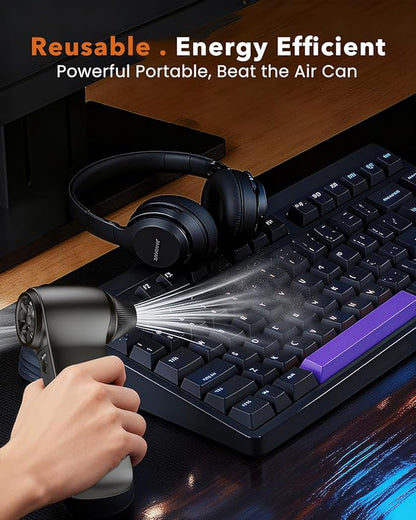 Compressed Air Duster 180000RPM – Super Power Cordless Electric Air Duster with 3-Speed Turbo Fan, Rechargeable Air Blower for Computer, Keyboard, Car, Camera & Home Cleaning