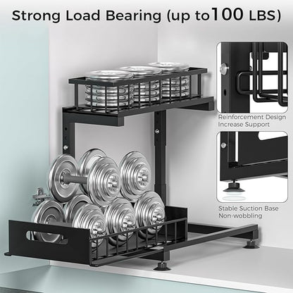 Saydear Under Sink Organizer, 2-Tier Premium Metal Pull-Out Racks with Adjustable Height, Heavy Duty Sliding Bin for Bathroom and Kitchen Cabinet Storage, Rust Resistant 1 Pack Black
