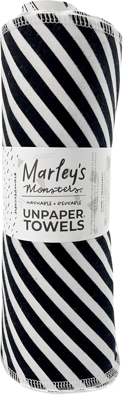 Marley's Monsters UNpaper Towels - 24 Count roll, Reusable Paper Towels, Paperless, Cotton, Tree Free (Black and White Stripe)