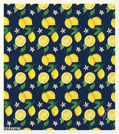 Lemon Collection Swedish Dishcloth, Reusable Paper Towel, Super Absorbent Cellulose Sponge, Kitchen Cleaning Cloth, Washable & Compostable (Lemon Zest - 4 Pack)