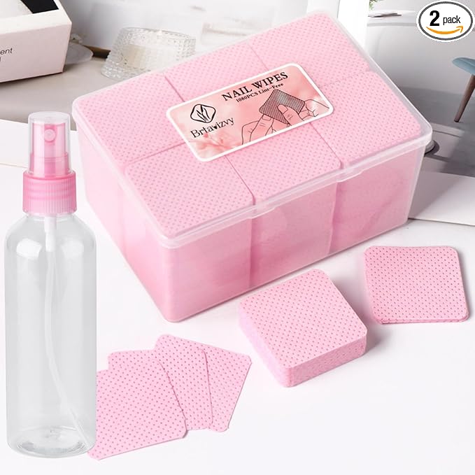 Lint-Free Nail Wipes With 100ML Empty Spray Bottle Set,1080pcs Pink Non-Woven Fabric Dry Nail Prep Skin Nail Polish Remover Wipes Nail Cleaning Pads Eyelash Extension Glue Wipes Paper