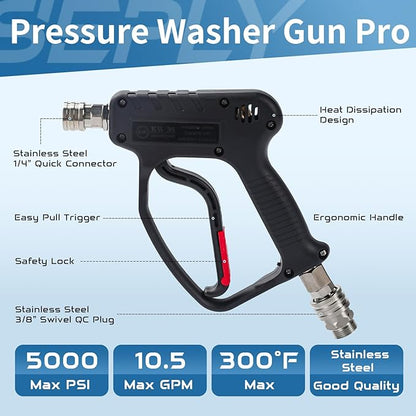 SEPLY Pressure Washer Short Gun, 5000 PSI/10.5 GPM High Power Washer Spray Gun with 3/8'' Swivel Quick and M22-14mm Connect for Foam Cannon Car Wash