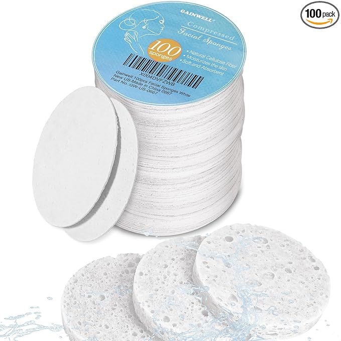 GAINWELL 100PCS Compressed Facial Sponges, Cleansing, for Personal Spa Esthetician Use, White