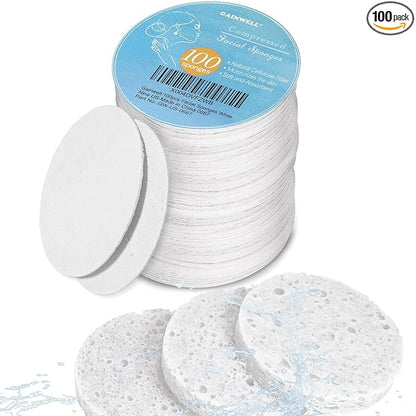GAINWELL 100PCS Compressed Facial Sponges, Cleansing, for Personal Spa Esthetician Use, White