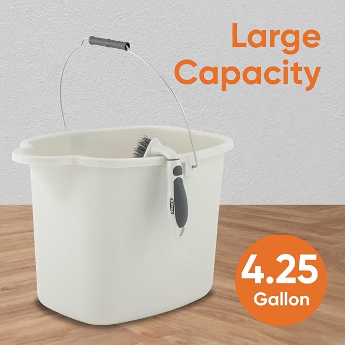 Superio Plastic Bucket Mop with Handle and Spout for Floor Cleaning (Soft Grey)