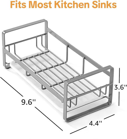 HULISEN Large Sponge Holder, 304 Stainless Steel Kitchen Soap Dispenser Caddy Organizer, Countertop Soap Dish Rack Drainer with Removable Drain Tray, not Including Dispenser and Brush, Grey