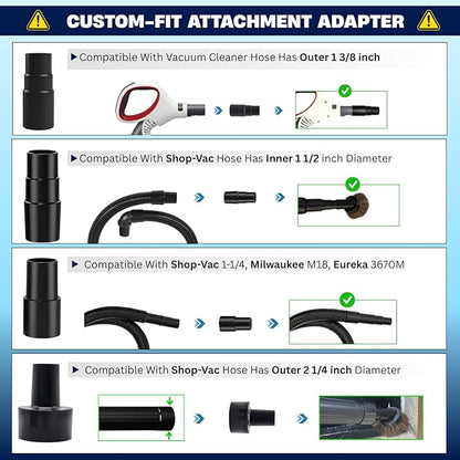 Vacuum Attachments & Brushes for Shop-Vac with Hose Adapter – Vacuum Attachments Compatible with Shop-Vac Hose 2-1/2'' & 1-1/4'' - Horse Hair Dust Brush, Upholstery Tool, Crevice Tool and More