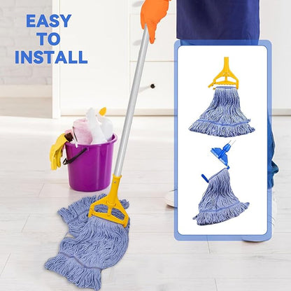 Commercial Heavy Duty Mop Heads Replacement for Rubbermaid: 3 Packs Industrial Wet Mop Head for Floor Cleaning - Commercial Products Looped End String Head Refills