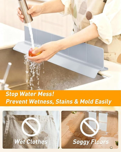 Kitchen Sink Splash Guard 18" 23" 30" Silicone Water Guard with Strong Suction Cups, Faucet & Countertop Protector, Bathroom & Sink Edge Splash Guard Strip, Dishwasher Safe-Grey 18"