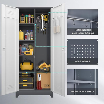 Storage Cabinets,Metal Lockable Storage Cabinet with Locking Doors,Tall Utility Cabinets for Garage,Laundry,Office,Grey&White
