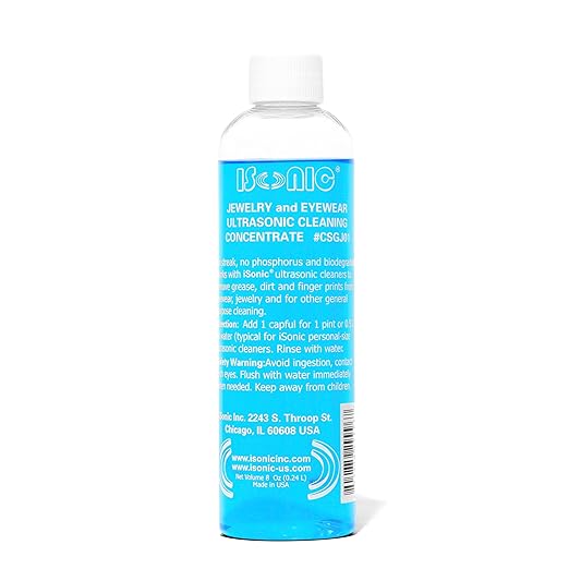 iSonic Ultrasonic Jewelry & Eyeglass Cleaner Solution Concentrate - Professional Cleaning Liquid for Ultrasonic Machine - Clean Gold, Silver, Diamond, Watch, Glasses, Eye Wear, 8-oz