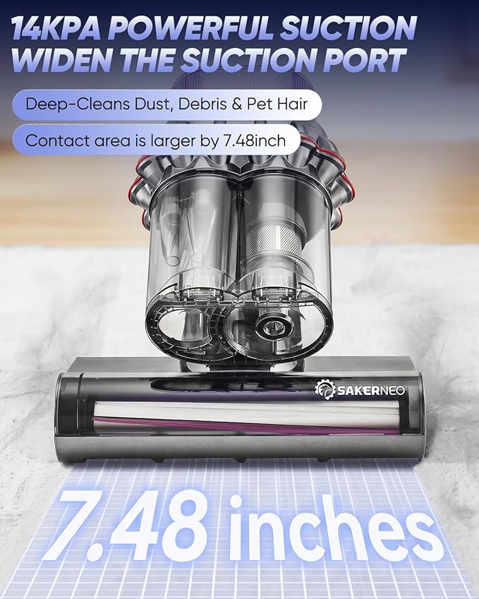 Powerful Bed Vacuum Cleaner with Digital Display, 5-Cyclone Filtration, 14kPa Strong Suction, HEPA Filter, Handheld Vacuum for Mattress, Carpet, Sofa and Pet Hair