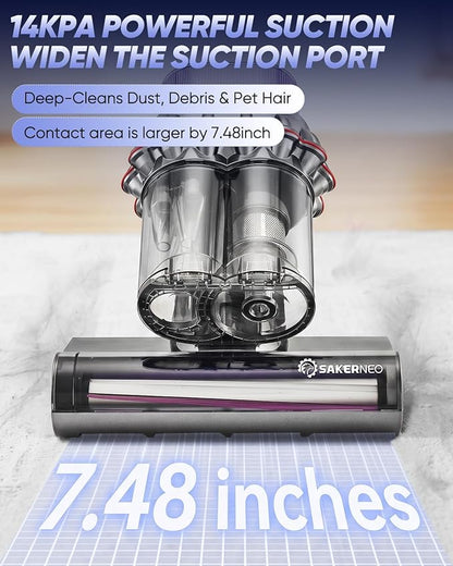 Powerful Bed Vacuum Cleaner with Digital Display, 5-Cyclone Filtration, 14kPa Strong Suction, HEPA Filter, Handheld Vacuum for Mattress, Carpet, Sofa and Pet Hair