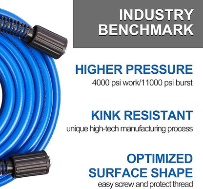 Pressure Washer Gun and Hose 3600 PSI, 50 FT Power Washer Hose, Extension Wand, 3/8" Swivel Quick Connector & M22-14mm Fitting, 30" Extension Wand & 7 Nozzle Tips