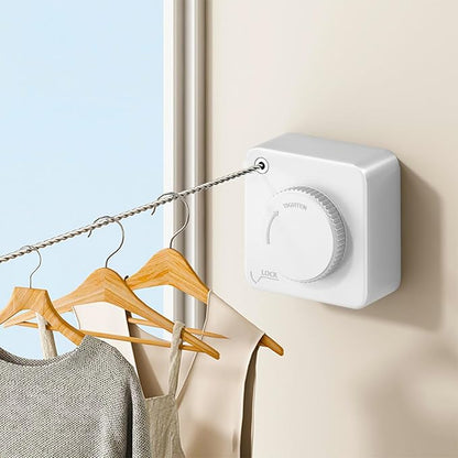 2 Pack Retractable Clothesline Indoor & Outdoor, 16.2 Ft Non-Sagging Stainless Steel Laundry Washing Line with Wall Mounted Heavy Duty Design, Space-Saving Clothing Drying Rack (White)