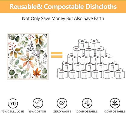 6 Pack Swedish Dishcloths for Kitchen - Reusable Dish Paper Towels Wash Cloths Washable,Absorbent Cellulose Cleaning Sponge Cloth Wipes Quick Dry, Decorative Tea Towels,No Odor Biodegradable(Flowers)