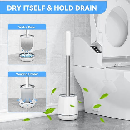 Toilet Brush, Toilet Brush and Holder with 304 Stainless Steel Handle, Space Saving Toilet Bowl Brush for Storage, Durable Bristles Toilet Scrubber for Bathroom Cleaning (3, White)